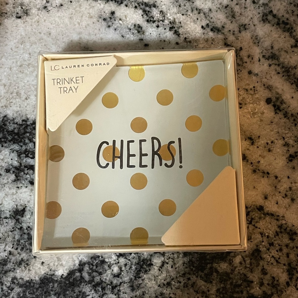 LC Lauren Conrad trinket jewelry glass tray cheers nwt polka dot graduation gift